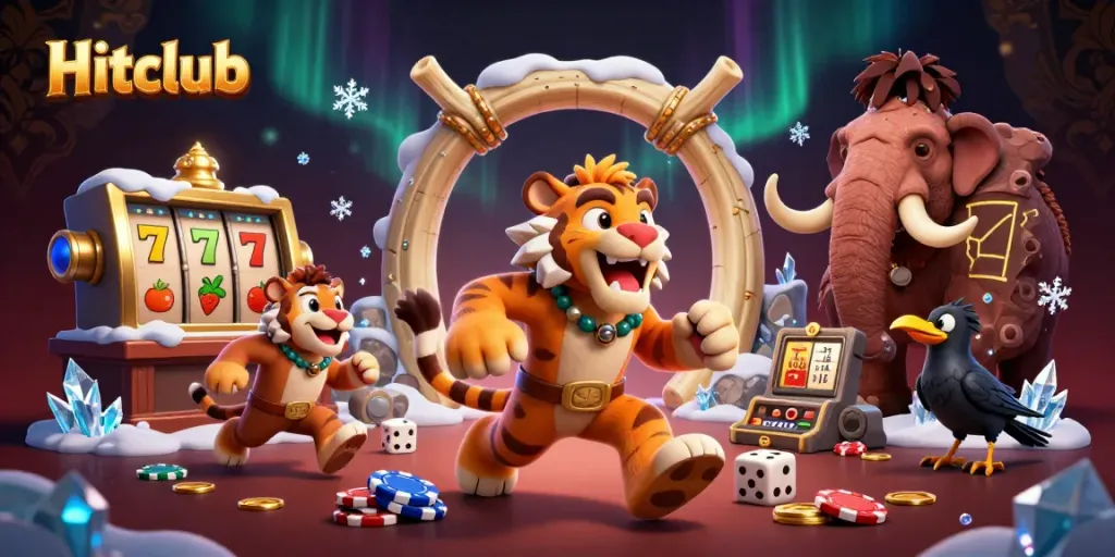 Engage with Hitclub's thrilling prehistoric casino scene featuring caveman fun and thrilling gaming action.