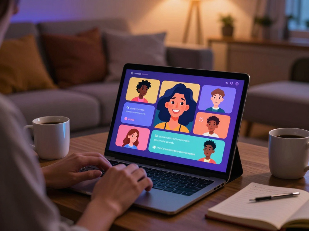 Engaging in ai sex chat on a tablet in a cozy setting with colorful character avatars.
