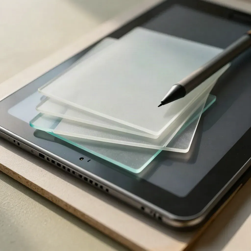 Campioni acrilici, chip colore e tablet capovolto per un designer UX/UI